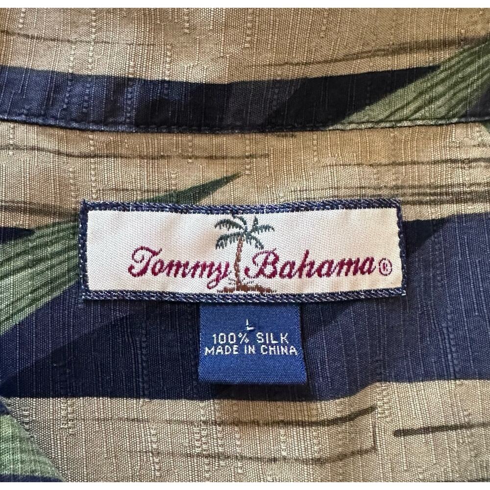 Tommy Bahama Men's L Blue Green 100% Silk Shirt Bamboo Short Sleeve - Picture 3 of 6